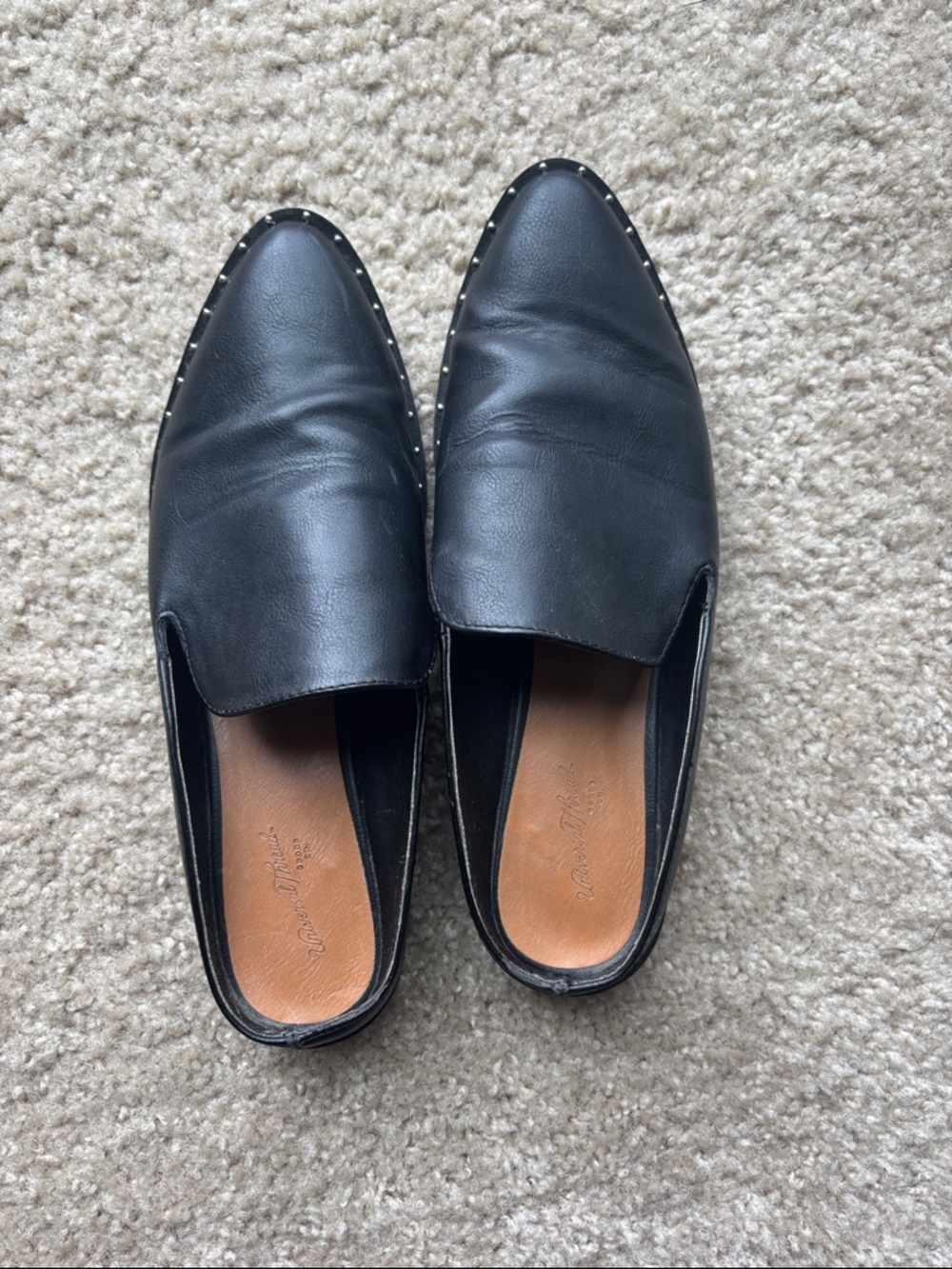 Universal Thread Black Leather Slip-On flats with Stud Accents
